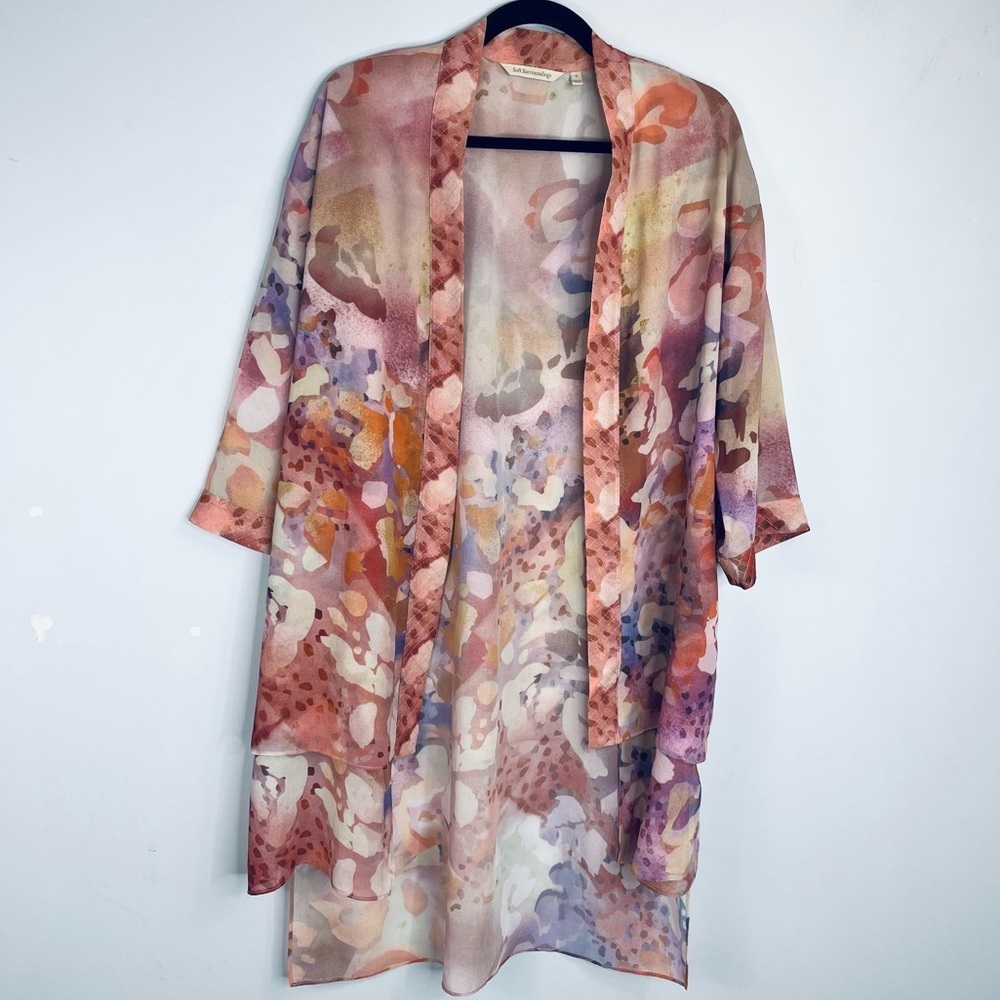 Soft Surroundings Size Small Kimono Chiffon Watercolor Wrap Duster ZZ1